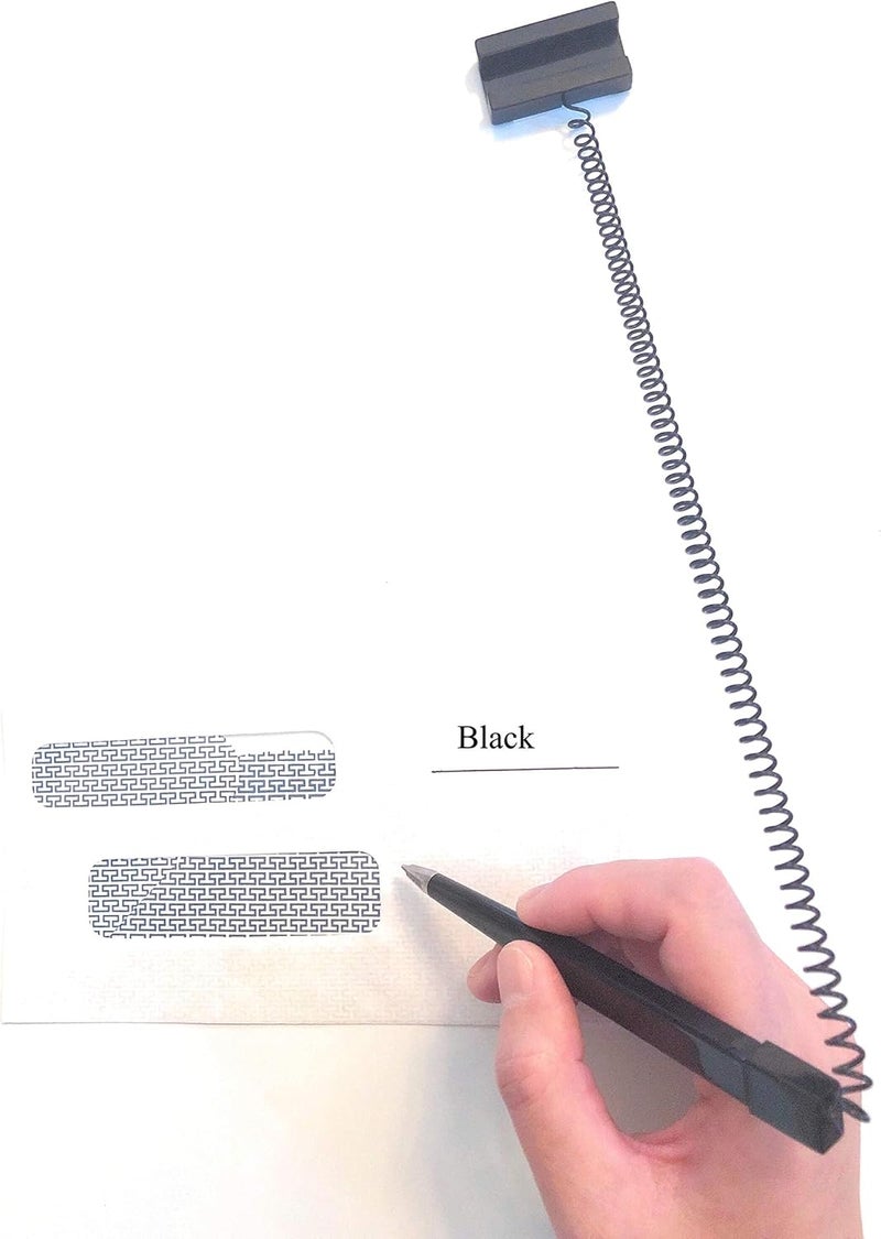 Nobo Pack of 5 Counter Coil Corded Wedgy Pen with Adhesive Backing, Black Ink - Image 4